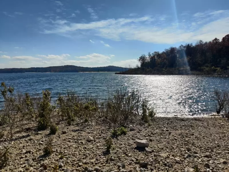 View of Lake Norfork from a rocky bank
